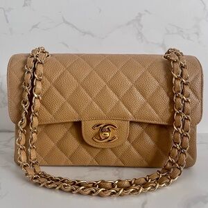 SOLD Vintage Chanel Small Double Flap Dark Beige Caviar
